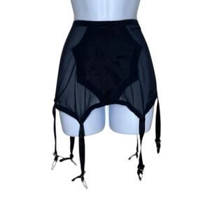Vintage Secrets In Lace XL Black 6 Strap Garter Belt Sheer Lingerie Sexy 3183